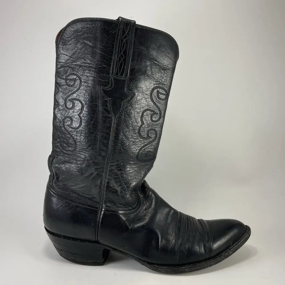 Lucchese Embroidered Leather Pull On Cowboy Western Boots Mens Size 11 D